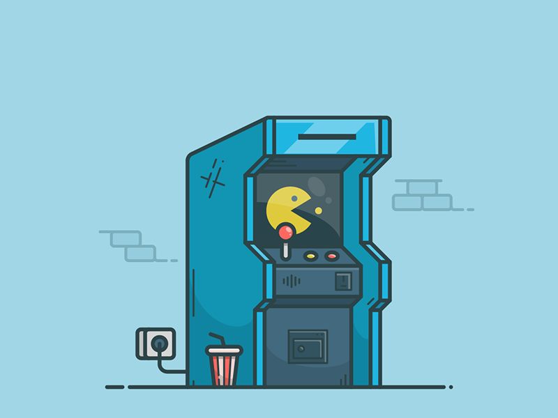 Pacman arcade game icon illustration illustrator machine outline pac-man pacman slot machine