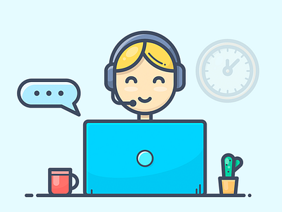 Support call centre chat client girl icon illustration laptop support vector work workspace
