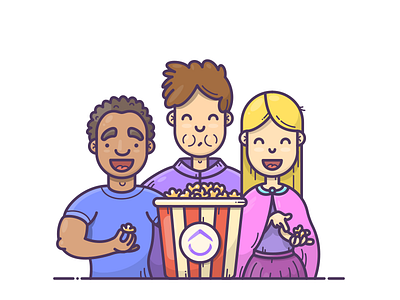 Sharing Task blog character friends icon illustration movie onboarding outline people popcorn vector