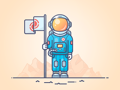 Man on a mission cosmonaut discovery flag illustration mars mission planet space spaceman