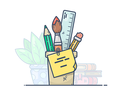 Drawing tools books draw drawing icon illustration note paint pencil plant ruler tassel vector
