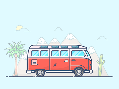 California Dreamin' bus california car icon illustration outline summer usa van vector volkswagen vw