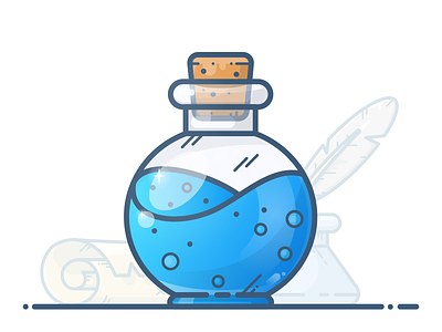 Mana Potion blue bottle fantasy flask game gradient icon illustration mana potion scroll vector