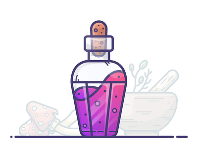 Herbal Potion bottle fantasy flask game gradient icon illustration mana mushroom potion purple vector