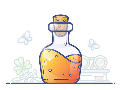Potion of Luck book butterfly chemist chemistry flask gradient icon illustration magic orange potion vector