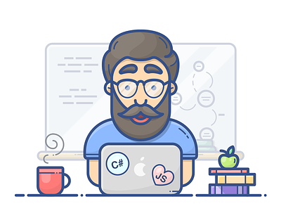 Programmer apple books character coder coffee icon illustration macbook man programmer vector