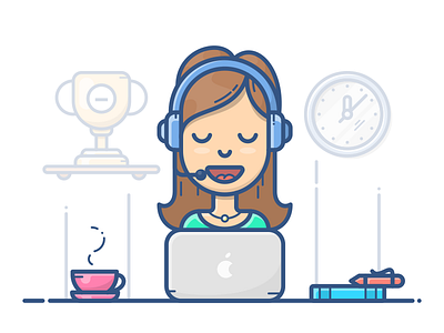 Support call centre chat client girl icon illustration laptop support vector work workspace