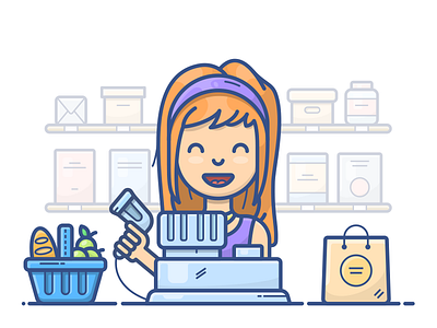 Cashier cashier character client girl icon illustration seller shop store vector woman work
