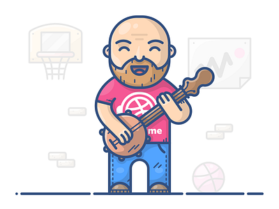 Dribbble Famous: Dan Cederholm ball cederholm character dan dribbble famous guitar icon illustration man vector