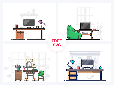 FREE Workspaces computer design free freebie icon illustration notebook room table work workspace