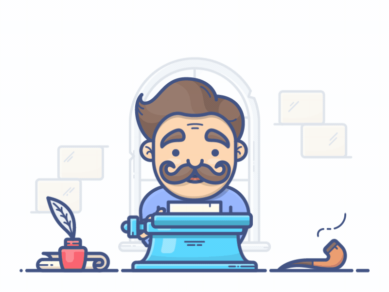 Design Feedback animation character design feedback illustration man motion typewriter vector work workspace writer