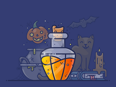 Halloween Potion bat book bottle candle cat halloween icon illustration potion pumpkin vector