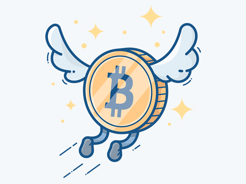 Money Transferred bitcoin character coin cryptocurrency currency fly icon illustration money stars wings