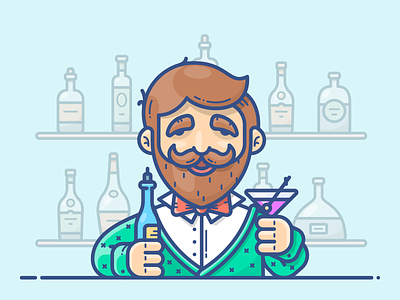 Bartender alcohol bar bartender bottle character cocktail icon illustration pub vector winter work