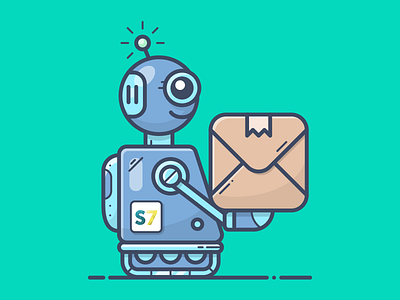 EXPRESS bot box delivery icon illustration mech present robot rocket sell shopify smar7