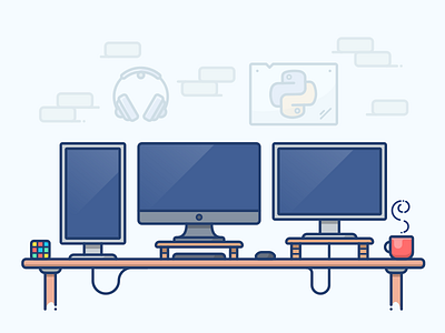 Coding Setup apple computer desktop icon illustration illustrator imac programmer python vector work workspace