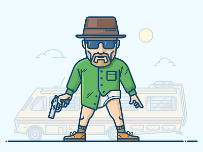 Walter White breaking bad character gun hat heisenberg icon illustration rv trailer van vector white