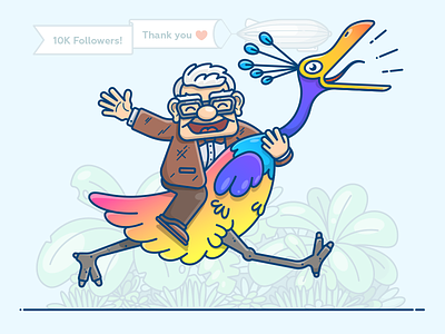 10K Followers 10k bird carl character followers icon illustration jungle kevin movie up vector