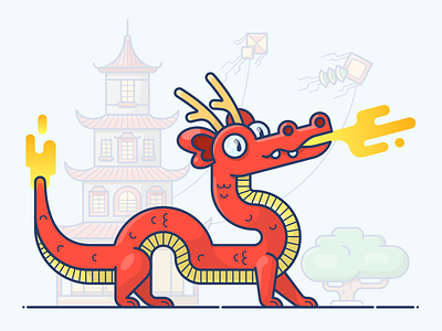 Chinese Dragon banzai character china chinese cute dragon flat icon illustration kite outline vector