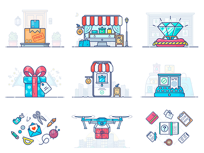 E-commerce Illustrations delivery e commerce free icon illustration parcel set shipping vector