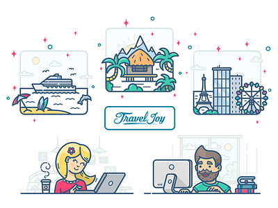 TravelJoy beach city coffee hero icon illustration traveljoy vector website work workspace
