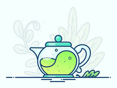 Green Tea design gradient green icon illustration item leaf potion tea teapot vector