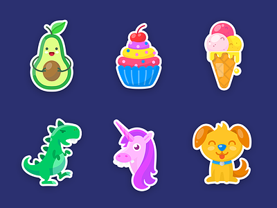 YouNow Stickers avocado dinosaur dog icecream icon illustration pappy sticker unicorn younow