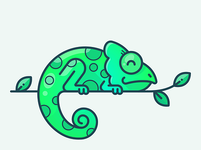Chameleon animal chameleon character gradient green icon illustration jungle leaves outline set sticker