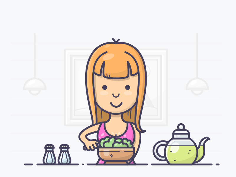 Eating animation character eat food girl hero icon illustration loop motion tea vector