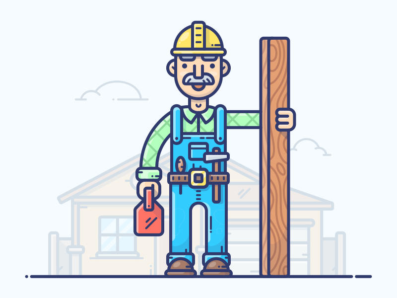 Carpenter building hammer man design hero vector icon illustration set character carpenter