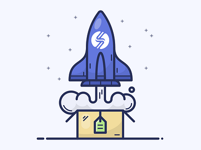 UPSELL app box icon illustration rocket shuttle space spaceship upsell vector