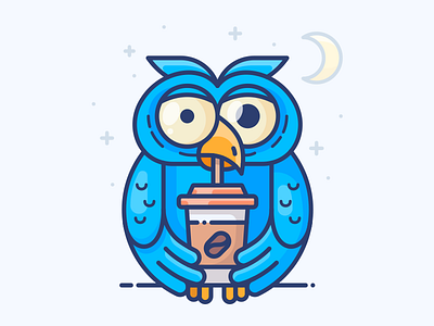 Night Owl bird blue character coffee icon illustration night owl sticker vector web