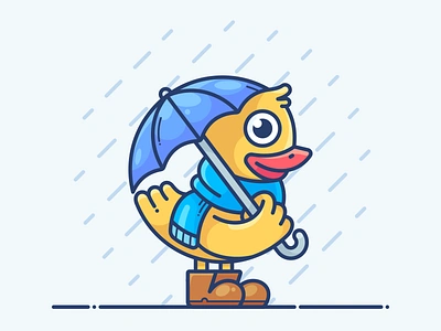 Duckling bird blog character duck flat icon illustration onboarding rain umbrella vector web