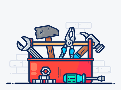 Toolbox carpenter design hammer house icon illustration object outline page plumber screwdriver service sledgehammer tool tool box toolbox vector web work workspace