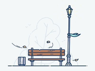 Autumn Mood autumn bench bird design fall forest icon illustration illustrator light mood onboarding outline park picture tree vector wood