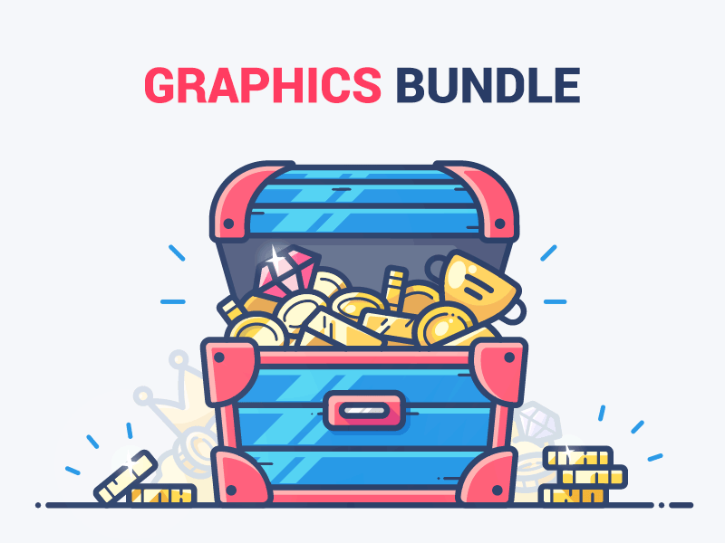 Graphics Bundle after effects animation bundle chest coin crown gold graphic icon illustration illustrator loot money motion outline sale set treasure vector web