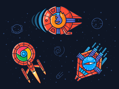 Play On Any Device browser chrome design device firefox google icon illustration internet planet rocket safari space spaceship star sun ufo vector web