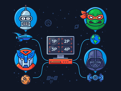 Play With Your Friends bender character comic coop darth vader darthvader earth game icon illustration movie multiplayer pc planet space star sticker teenage transformer wars