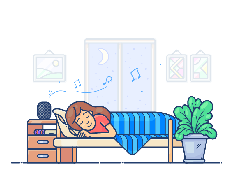 Sleep after effects animation bed book character girl icon illustration moon motion night outlane outline room sleep sleeping vector woman work