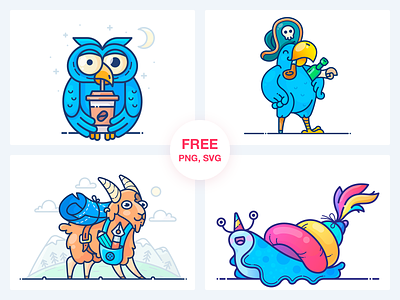 Stickers Freebie coffee design free freebie graphics icon illustration illustrator outlane outline owl pack parrot pirate set snail sticker stickers vector web