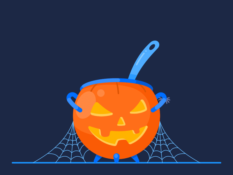 Happy Halloween! 2018 animation bat cauldron character design graphics halloween icon illustration mage magic motion pot skull spider spoon vector web wizard
