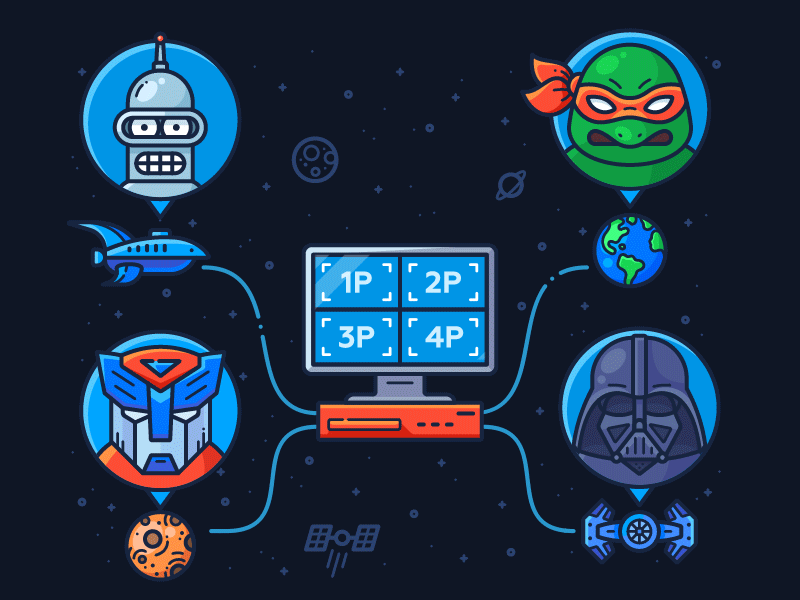 Play With Your Friends service computer comics star wars darth vader transformer bender tnmt space pc loading player web design motion stream game play animation friends