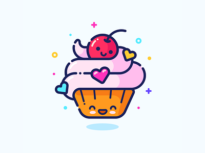 Cupcake avatar character color cupcake cute design food heart icon illustration illustrator minimal outline pin profile series set sticker vector web