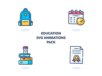 Animated Education Icons aftereffects animation backpack books calendar design education gif icon icons illustration illustrator motion outline set svg ui vector web work