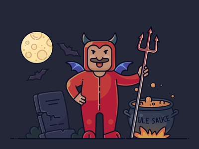 Vinny's Costume for Halloween bat character costume design devil graveyard halloween hero icon illustration illustrator man moon night playful satan sauce vector web wings