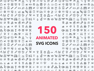 150 Animated Icons Pack after effects animated animation business design e-commerce food gif icon illustration illustrator lottie motion pack science set space svg vector web