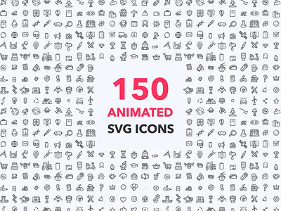 150 Animated Icons Pack after effects animated animation business design e commerce food gif icon illustration illustrator lottie motion pack science set space svg vector web