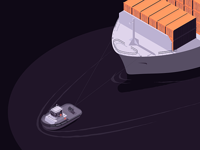 Tugboat freight isometric shipping container tugboat wake