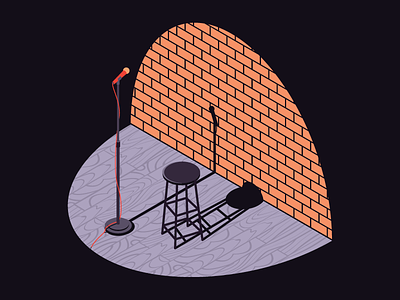 Comedy brick comedy isometric microphone standup stool wood