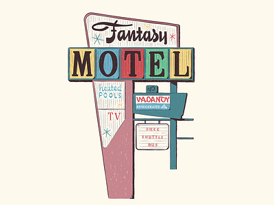 Fantasy Motel Sign fantasy motel illustration matchbook midcentury midcenturymodern motel sign type art vintage vintage inspired vintage sign